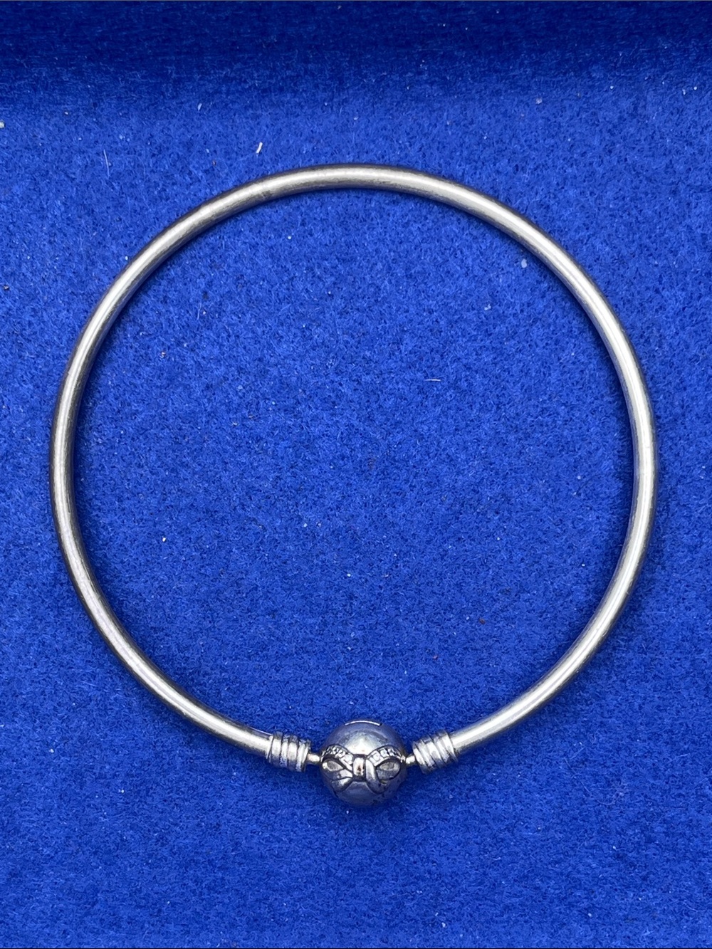 Pandora Silver Round Bead Bow Bangle Bracelet
